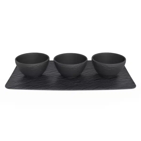 Villeroy & Boch Manufacture Rock black dip bowl set 4-piece premium porcelain slate finish