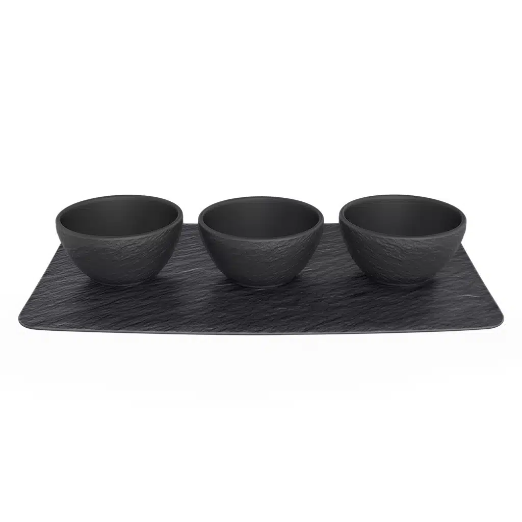 Villeroy & Boch Manufacture Rock black dip bowl set 4-piece premium porcelain slate finish
