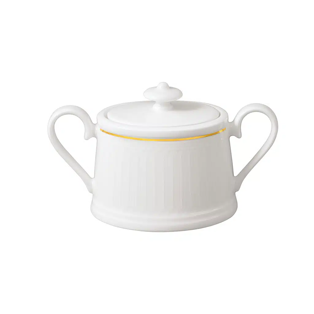 Villeroy & Boch Chateau Septfontaines white sugar bowl 170ml bone porcelain 20k gold