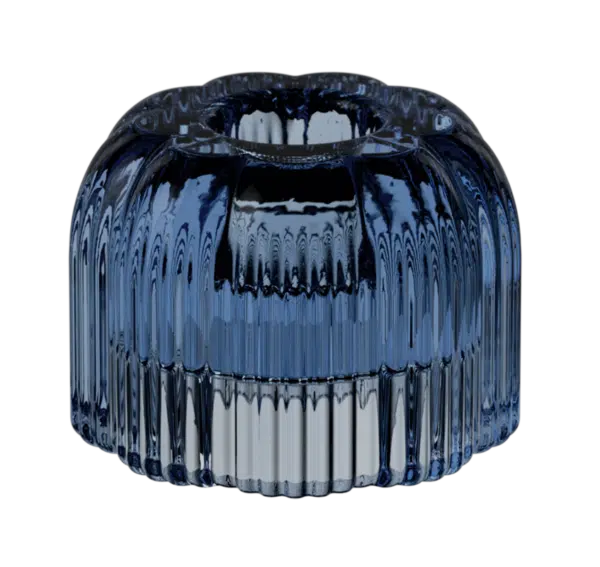 Villeroy & Boch Fleur blue glass candleholder 6.3cm relief pattern design