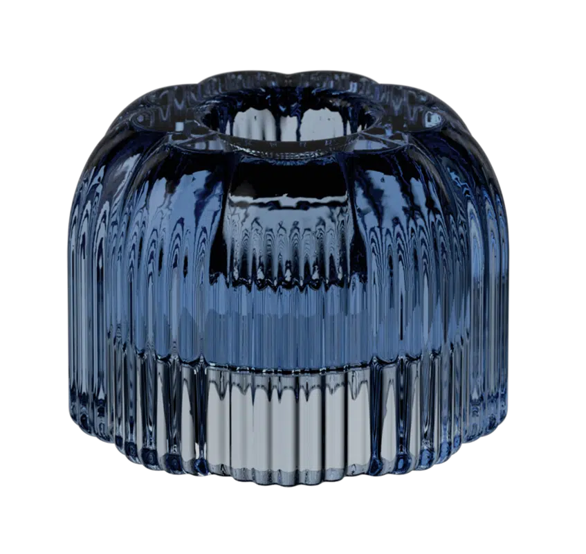 Villeroy & Boch Fleur blue glass candleholder 6.3cm relief pattern design