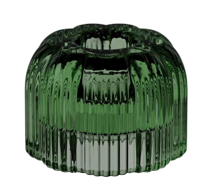 Villeroy & Boch Fleur green glass candleholder 6.3cm embossed pattern design
